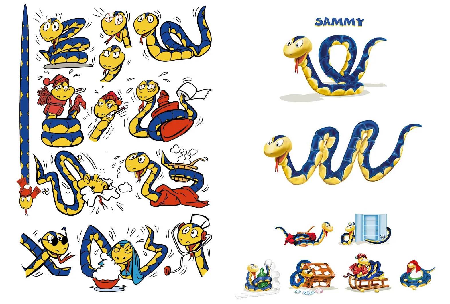 Sammy snake character design sheet