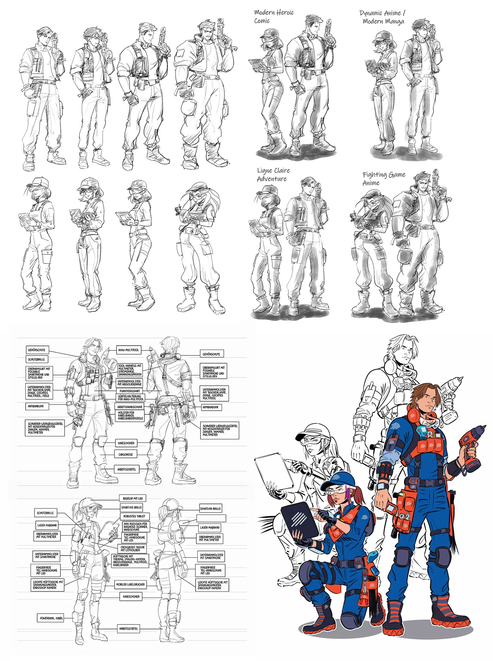 Character body construction sketch sheet